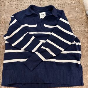 Aerie Oversized Midnight Blue & White Striped Knit Top